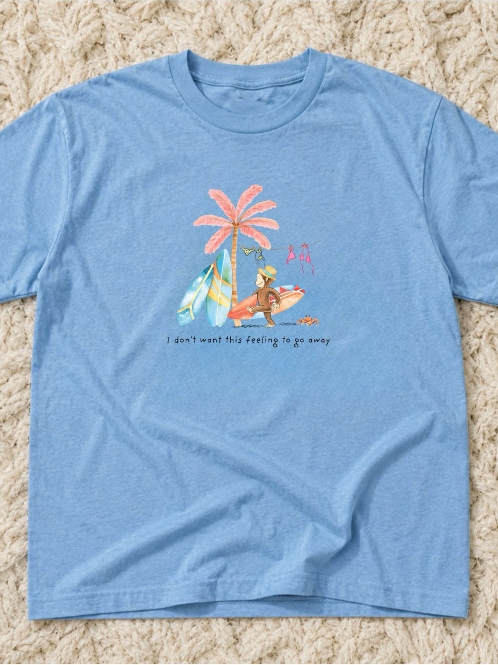 Gildan Light Blue Graphic Short Sleeve Tee with Beach Surf